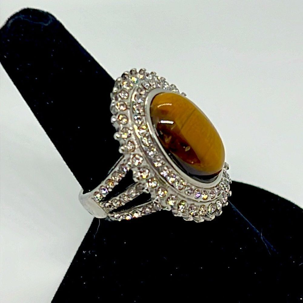 Amazing Vintage Silver Ring With Brown And Clear Stones - Picture 4 of 6